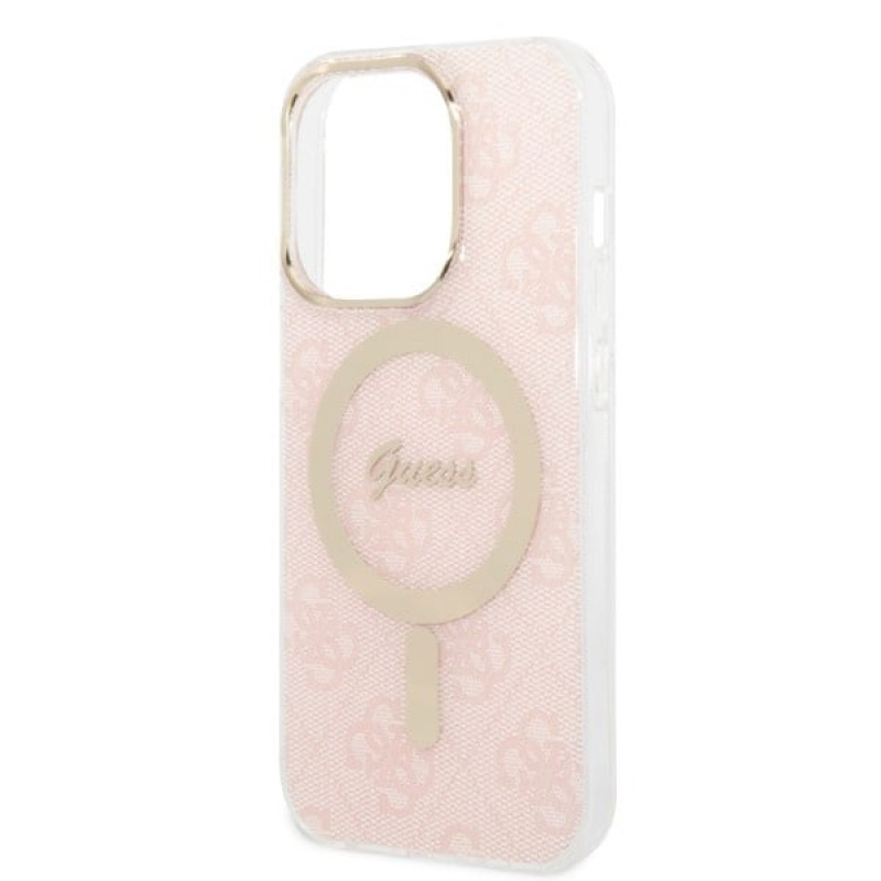 Guess GUBPP14LH4EACSP Apple iPhone 14 Pro maciņš + bezvadu lādētājs, rozā cietais maciņš, 4G Print, MagSafe