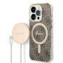 Guess GUBPP14LH4EACSW futrālis + bezvadu lādētājs Apple iPhone 14 Pro brūns cietais futrālis, 4G Print, MagSafe