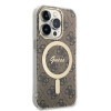 Guess GUBPP14LH4EACSW futrālis + bezvadu lādētājs Apple iPhone 14 Pro brūns cietais futrālis, 4G Print, MagSafe