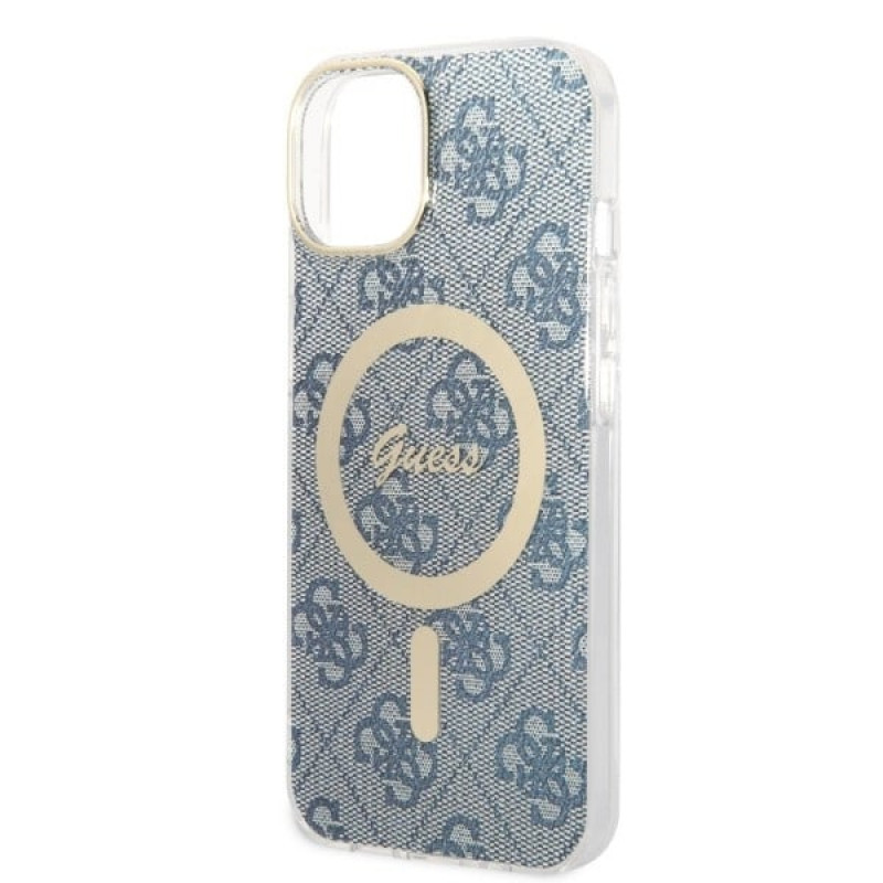 Guess GUBPP14MH4EACSB Apple iPhone 14 Plus / iPhone 15 Plus zils cietais maciņš ar bezvadu lādētāju, 4G Print, MagSafe