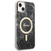 Guess GUBPP14MHMEACSK Apple iPhone 14 Plus / iPhone 15 Plus melns cietais maciņš ar bezvadu lādētāju, Marble, MagSafe