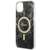 Guess GUBPP14MHMEACSK Apple iPhone 14 Plus / iPhone 15 Plus melns cietais maciņš ar bezvadu lādētāju, Marble, MagSafe