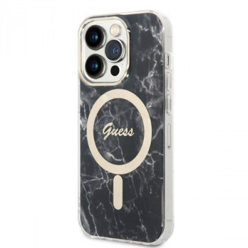 Guess GUBPP14XHMEACSK Apple iPhone 14 Pro Max vāciņš + bezvadu lādētājs, melns cietais vāciņš, Marble, MagSafe