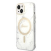 Guess GUBPP14MHMEACSH vāciņš + bezvadu lādētājs Apple iPhone 14 Plus / iPhone 15 Plus, balts cietais vāciņš, Marble, MagSafe