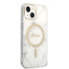 Guess GUBPP14MHMEACSH vāciņš + bezvadu lādētājs Apple iPhone 14 Plus / iPhone 15 Plus, balts cietais vāciņš, Marble, MagSafe