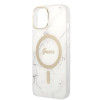 Guess GUBPP14MHMEACSH vāciņš + bezvadu lādētājs Apple iPhone 14 Plus / iPhone 15 Plus, balts cietais vāciņš, Marble, MagSafe