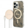 Guess GUBPP13LH4EACSW Apple iPhone 13 Pro maciņš + bezvadu lādētājs, brūns cietais maciņš, 4G Print, MagSafe