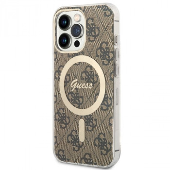 Guess GUBPP13LH4EACSW Apple iPhone 13 Pro maciņš + bezvadu lādētājs, brūns cietais maciņš, 4G Print, MagSafe