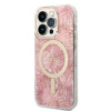 Guess GUBPP14LHJEACSP Maciņš + bezvadu lādētājs Apple iPhone 14 Pro, Jungle, rozā cietais maciņš, MagSafe