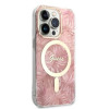 Guess GUBPP14LHJEACSP Maciņš + bezvadu lādētājs Apple iPhone 14 Pro, Jungle, rozā cietais maciņš, MagSafe