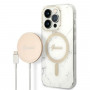 Guess GUBPP14LHMEACSH Apple iPhone 14 Pro vāciņš + bezvadu lādētājs, balts cietais vāciņš, Marble, MagSafe