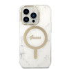 Guess GUBPP14LHMEACSH Apple iPhone 14 Pro vāciņš + bezvadu lādētājs, balts cietais vāciņš, Marble, MagSafe