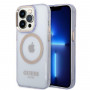 Guess GUHMP14XHTCMU Apple iPhone 14 Pro Max violets cietais futrālis, Gold Outline Translucent, MagSafe