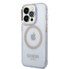 Guess GUHMP14XHTCMU Apple iPhone 14 Pro Max violets cietais futrālis, Gold Outline Translucent, MagSafe