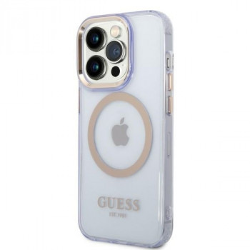 Guess GUHMP14XHTCMU Apple iPhone 14 Pro Max violets cietais futrālis, Gold Outline Translucent, MagSafe