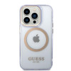 Guess GUHMP14XHTCMU Apple iPhone 14 Pro Max violets cietais futrālis, Gold Outline Translucent, MagSafe