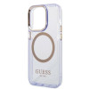 Guess GUHMP14XHTCMU Apple iPhone 14 Pro Max violets cietais futrālis, Gold Outline Translucent, MagSafe