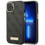 Guess GUHMP14MU4GPRK Apple iPhone 14 Plus / 15 Plus melns cietais maciņš, 4G Logo Plate, MagSafe