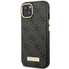 Guess GUHMP14MU4GPRK Apple iPhone 14 Plus / 15 Plus melns cietais maciņš, 4G Logo Plate, MagSafe