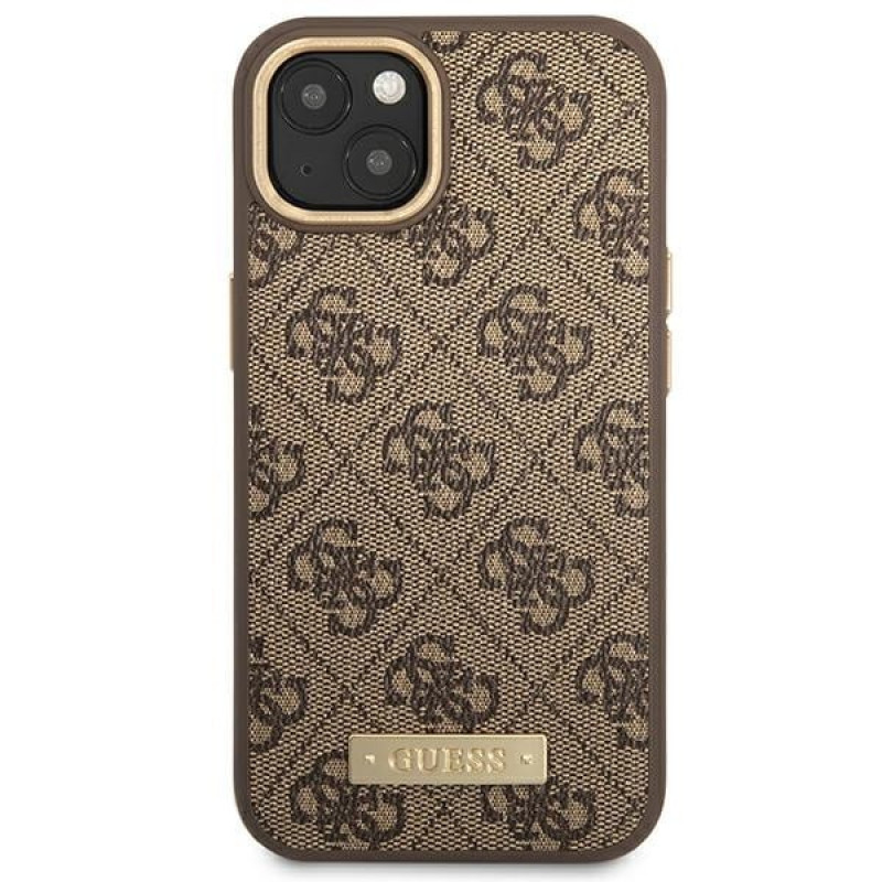 Guess GUHMP14MU4GPRW Apple iPhone 14 Plus / 15 Plus brūns cietais maciņš, 4G Logo Plate, MagSafe