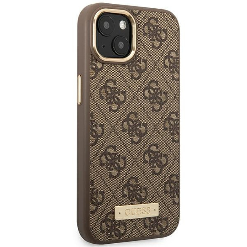 Guess GUHMP14MU4GPRW Apple iPhone 14 Plus / 15 Plus brūns cietais maciņš, 4G Logo Plate, MagSafe