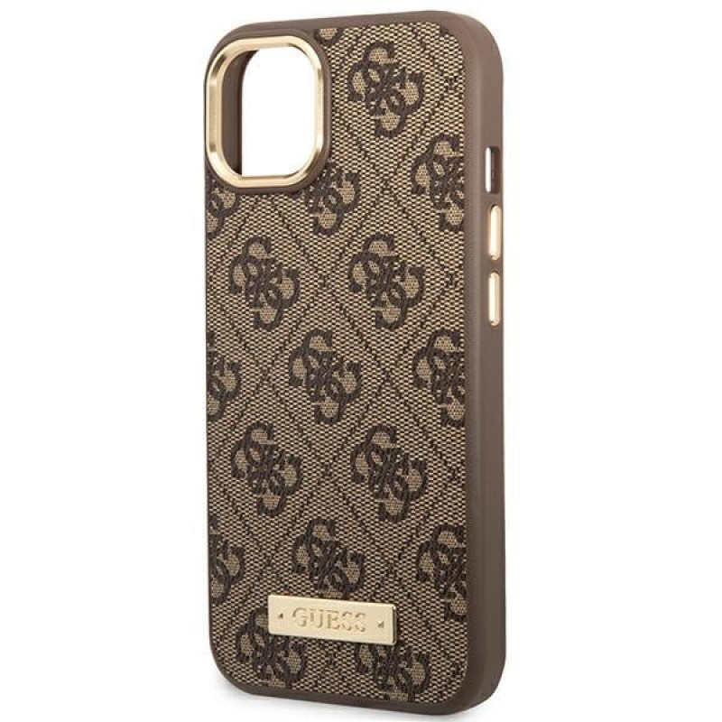 Guess GUHMP14MU4GPRW Apple iPhone 14 Plus / 15 Plus brūns cietais maciņš, 4G Logo Plate, MagSafe