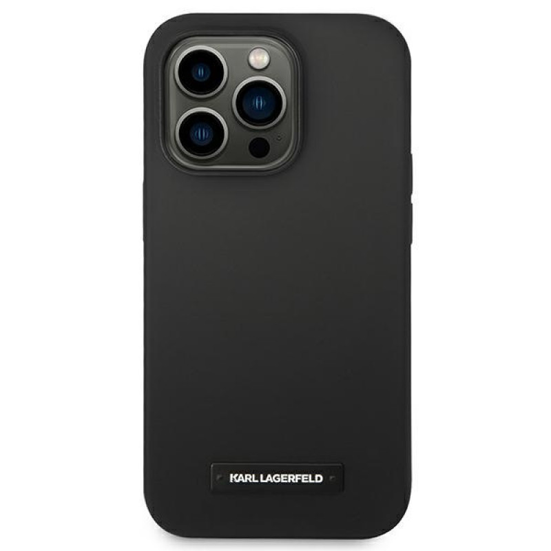 Karl Lagerfeld KLHMP14LSLMP1K Apple iPhone 14 Pro melns cietais maciņš, Silicone Plaque, MagSafe