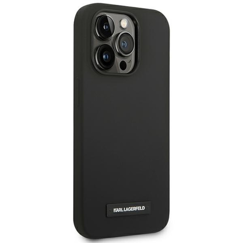 Karl Lagerfeld KLHMP14LSLMP1K Apple iPhone 14 Pro melns cietais maciņš, Silicone Plaque, MagSafe