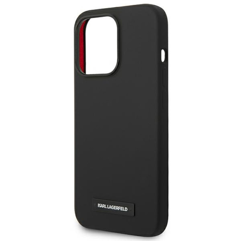 Karl Lagerfeld KLHMP14LSLMP1K Apple iPhone 14 Pro melns cietais maciņš, Silicone Plaque, MagSafe
