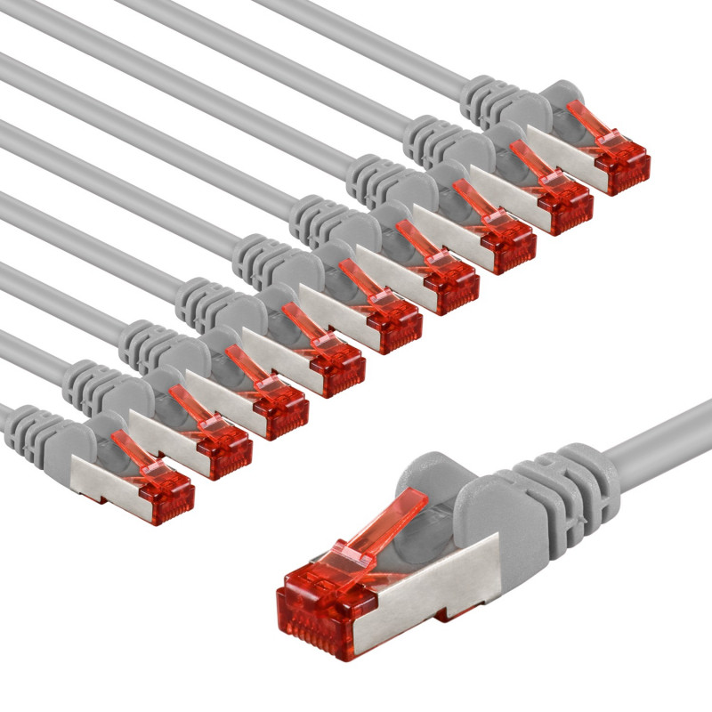 Goobay CAT 6 savienojuma kabelis S/FTP (PiMF), 5 m, pelēks, 10 gab. komplekts, vara vads (CU), bezhalogēna apvalks (LSZH)