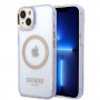 Guess GUHMP14SHTCMU Apple iPhone 14 purpura cietais futrālis, Gold Outline Translucent, MagSafe