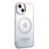 Guess GUHMP14SHTCMU Apple iPhone 14 purpura cietais futrālis, Gold Outline Translucent, MagSafe