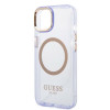 Guess GUHMP14SHTCMU Apple iPhone 14 purpura cietais futrālis, Gold Outline Translucent, MagSafe