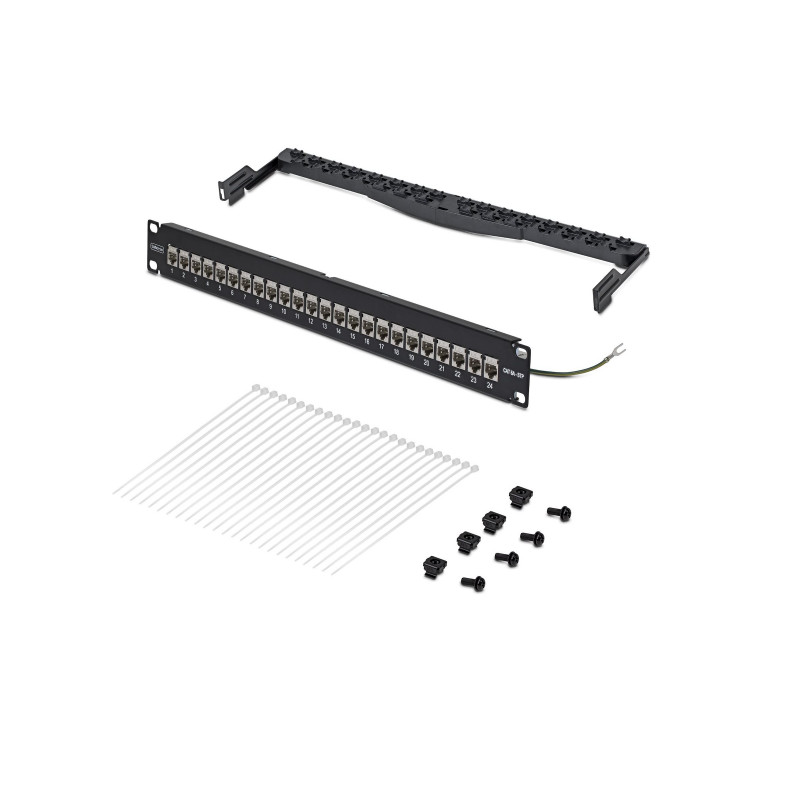 StarTech.com C6APANELSTP241UFT 24 portu 1U caurlaides komutācijas panelis, ekranēts Cat6a, RJ45, 19", melns