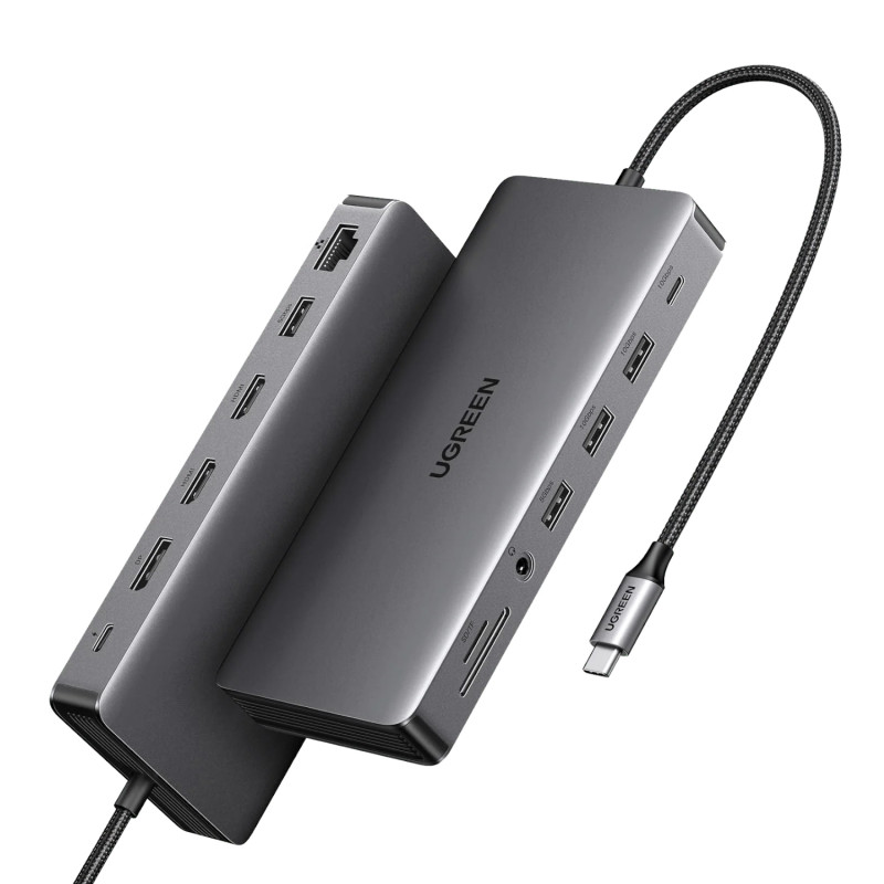 Ugreen Revodok Pro 313 USB-C klēpjdatora dokstacija (15978), UGR1851, 100 W, pelēka