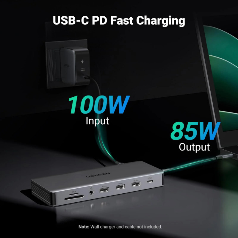 Ugreen Revodok Pro 313 USB-C klēpjdatora dokstacija (15978), UGR1851, 100 W, pelēka