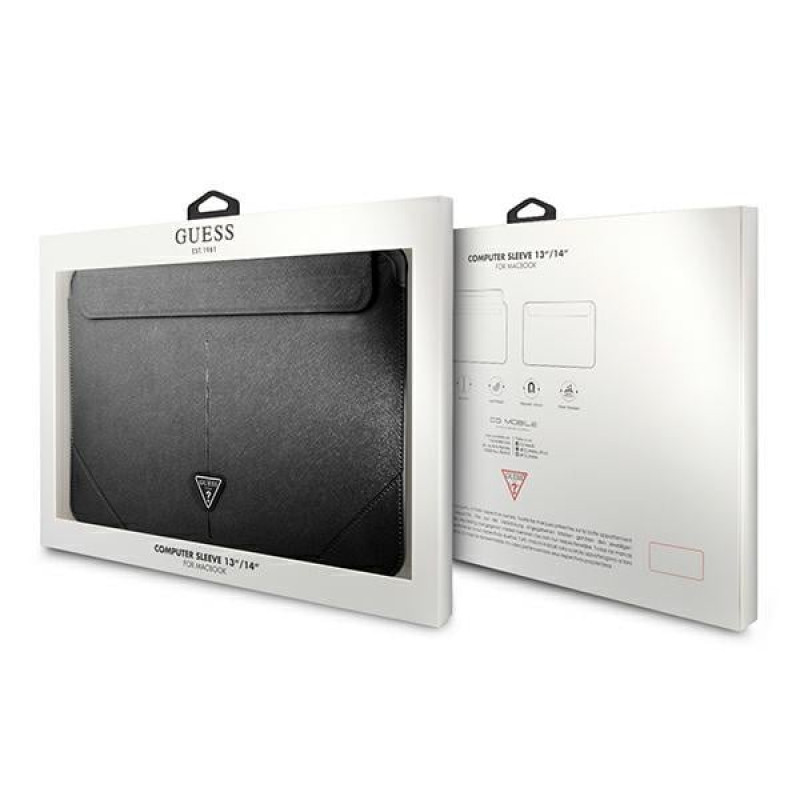 Guess GUCS14PSATLK Saffiano Triangle Logo portatīvā datora futrālis 13/14", melns