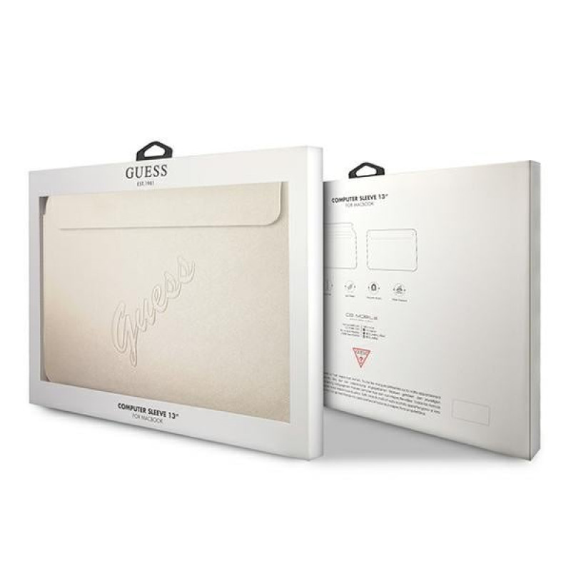 Guess GUCS13PUSASLG Saffiano Script futrālis 13" portatīvajam datoram, zelta