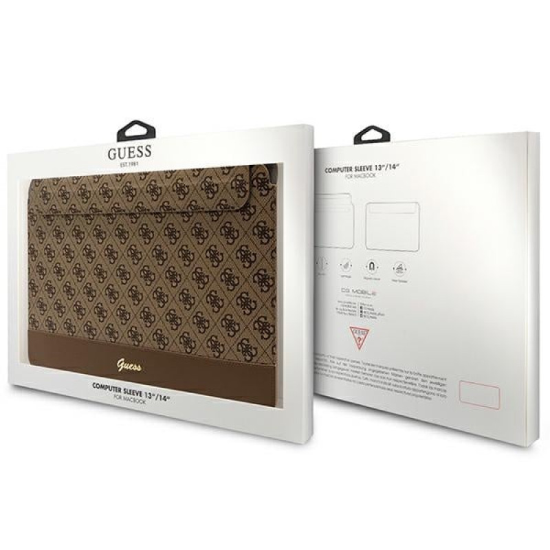Guess GUCS14PS4SGW klēpjdatora futrālis 14 collas, 4G Stripe Metal Logo, brūns