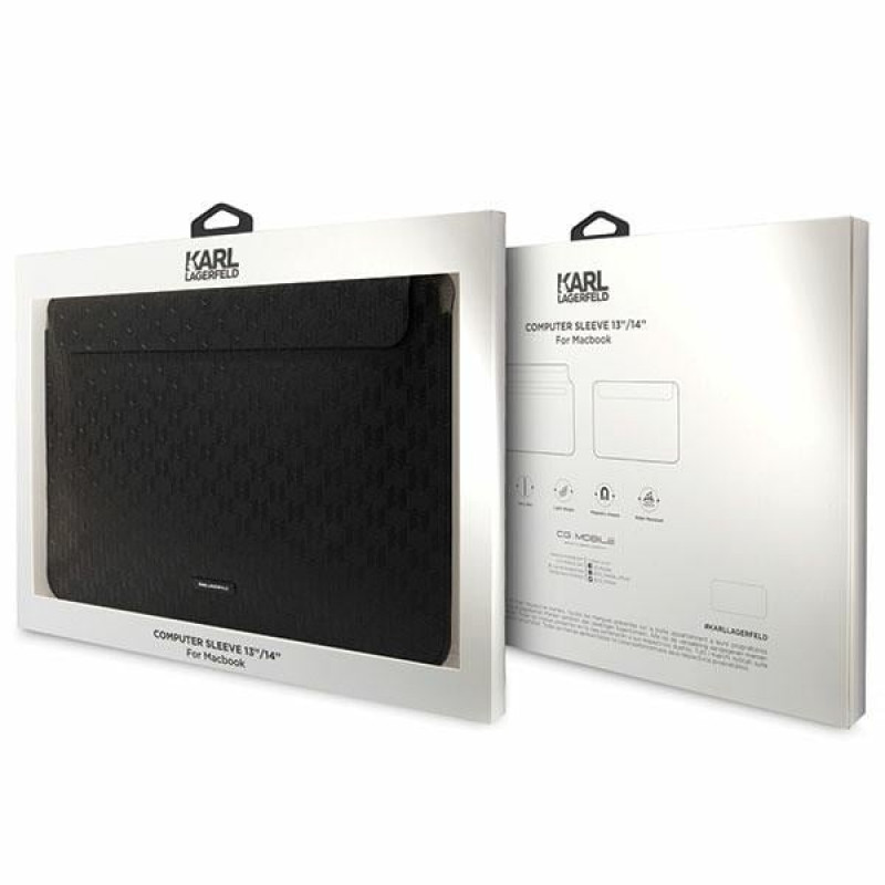 Karl Lagerfeld KLCS14SAKLHPK portatīvā datora futrālis 14 collām, melns, Saffiano Monogram Plaque