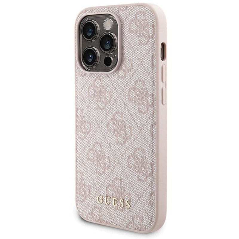 Guess GUBPM5P14L4GEMGP Apple iPhone 14 Pro cietais maciņš + 5000 mAh MagSafe pārnēsājamais akumulators, komplekts, 4G Metal Logo, rozā