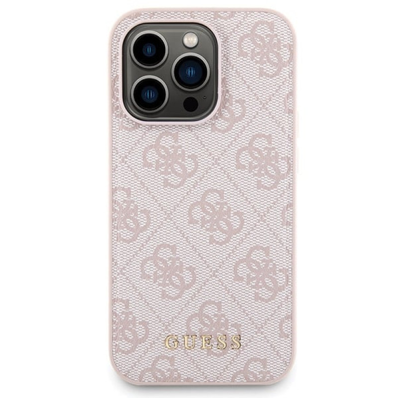 Guess GUBPM5P14L4GEMGP Apple iPhone 14 Pro cietais maciņš + 5000 mAh MagSafe pārnēsājamais akumulators, komplekts, 4G Metal Logo, rozā