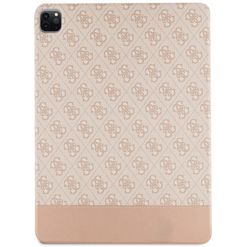 Guess GUFCP12PS4SGP Apple iPad Pro 12.9" (2020/2021/2022, 4th/5th/6th gen) grāmatveida futrālis, 4G Stripe Allover, rozā