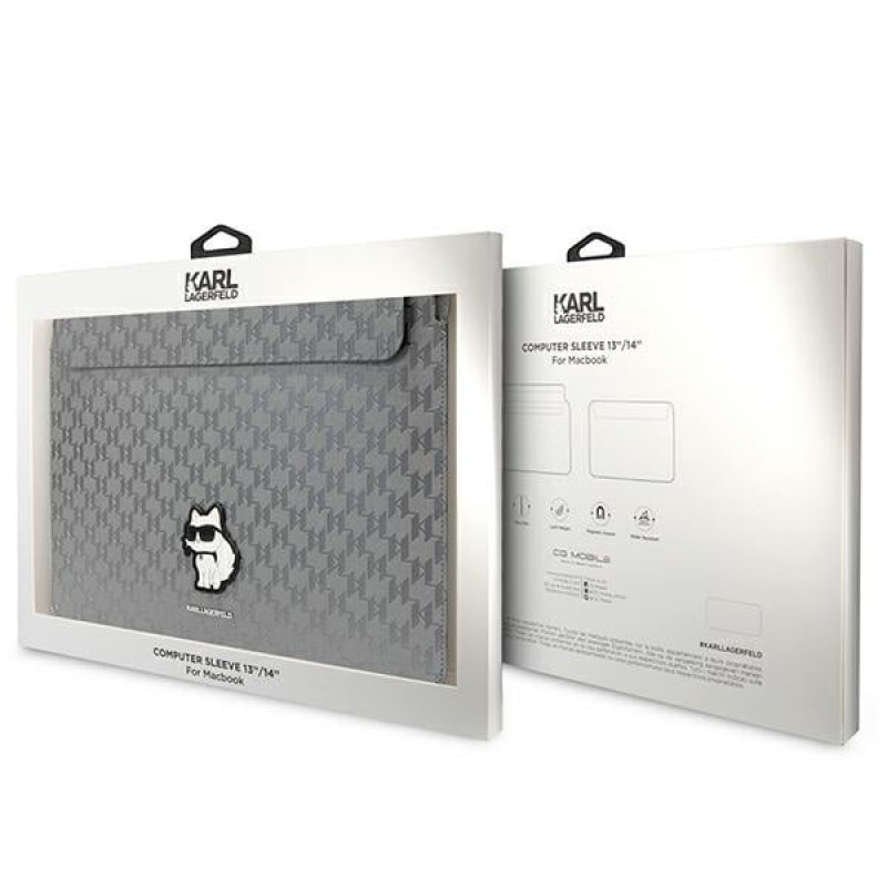 Karl Lagerfeld KLCS14SAKHPCG Portatīvā datora futrālis 14 collām, sudraba, Saffiano Monogram Choupette