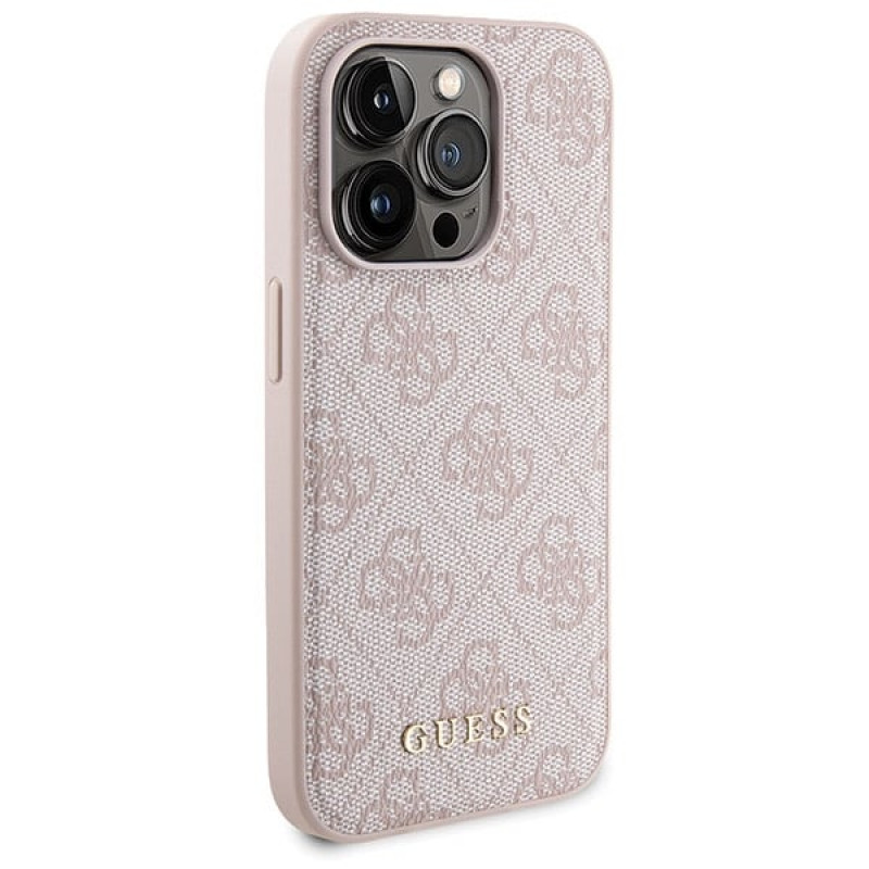 Guess GUBPM5P15X4GEMGP Apple iPhone 15 Pro Max cietais futrālis + 5000 mAh MagSafe jaudas bankas komplekts, 4G Metal Logo, rozā
