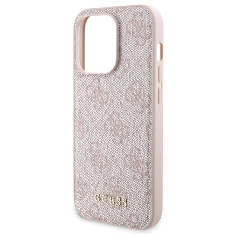 Guess GUBPM5P15X4GEMGP Apple iPhone 15 Pro Max cietais futrālis + 5000 mAh MagSafe jaudas bankas komplekts, 4G Metal Logo, rozā