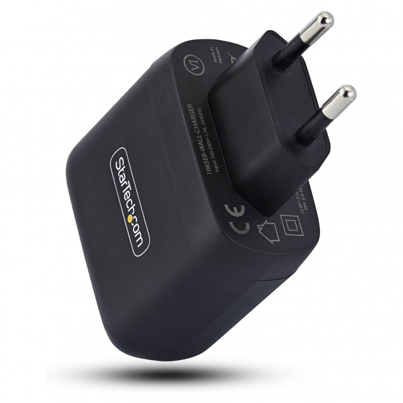 StarTech.com 1065EB-WALL-CHARGER 65 W USB-C GaN portatīvā datora sienas lādētājs, melns