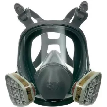 3M 6800 pilnas sejas daudzreiz lietojams respirators, vidējs, silikons, polikarbonāta lēca, bajonetes filtra savienojums, pelēks/melns
