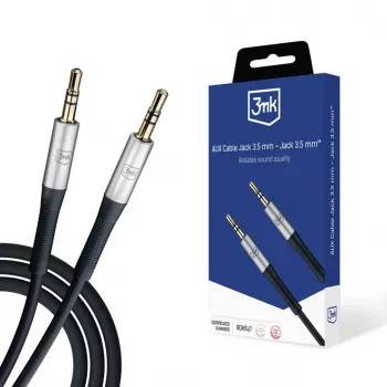 3MK AUX kabelis Jack 3.5 mm - Jack 3.5 mm, 1 m, Melns