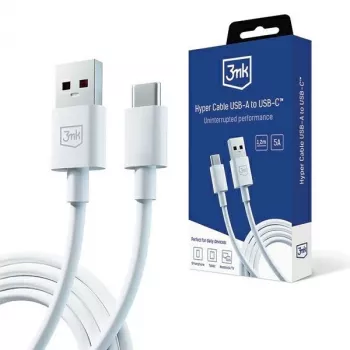 3MK Hyper Cable USB-A to USB-C 5A 60W 1.2m Balts